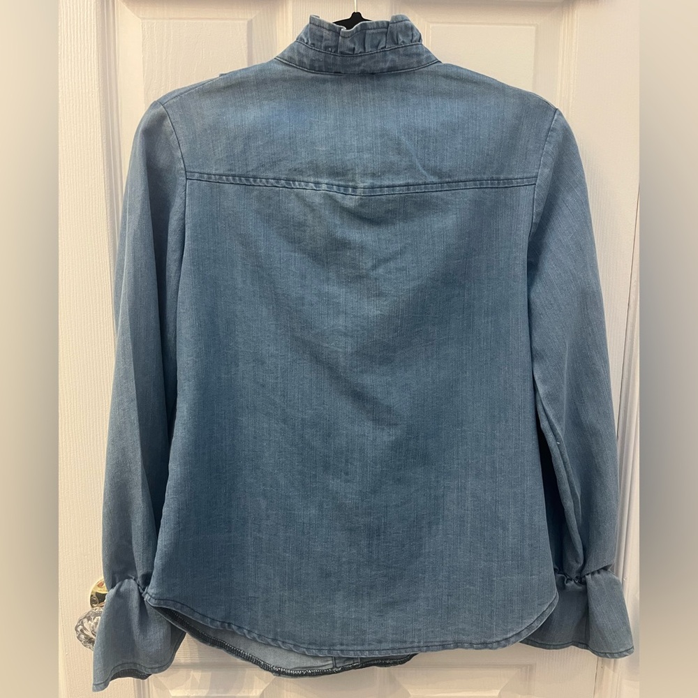 Line@Moda Ruffled Denim Button-Up Shirt - Picture 6 of 8